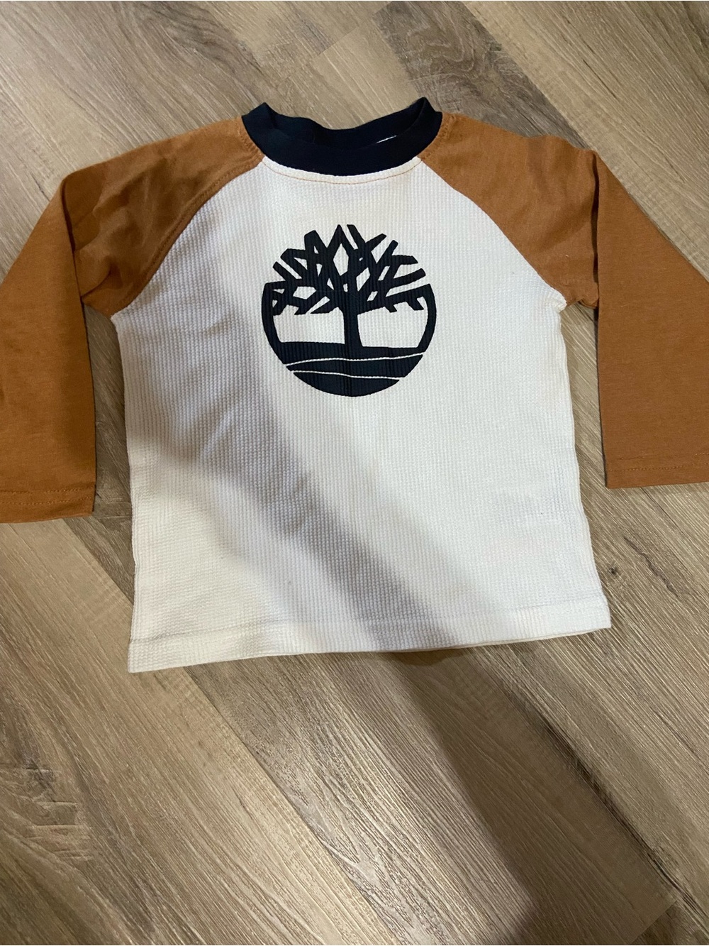 Timberland Cream & Brown Long-Sleeve Raglan Tee with Navy Tree Logo